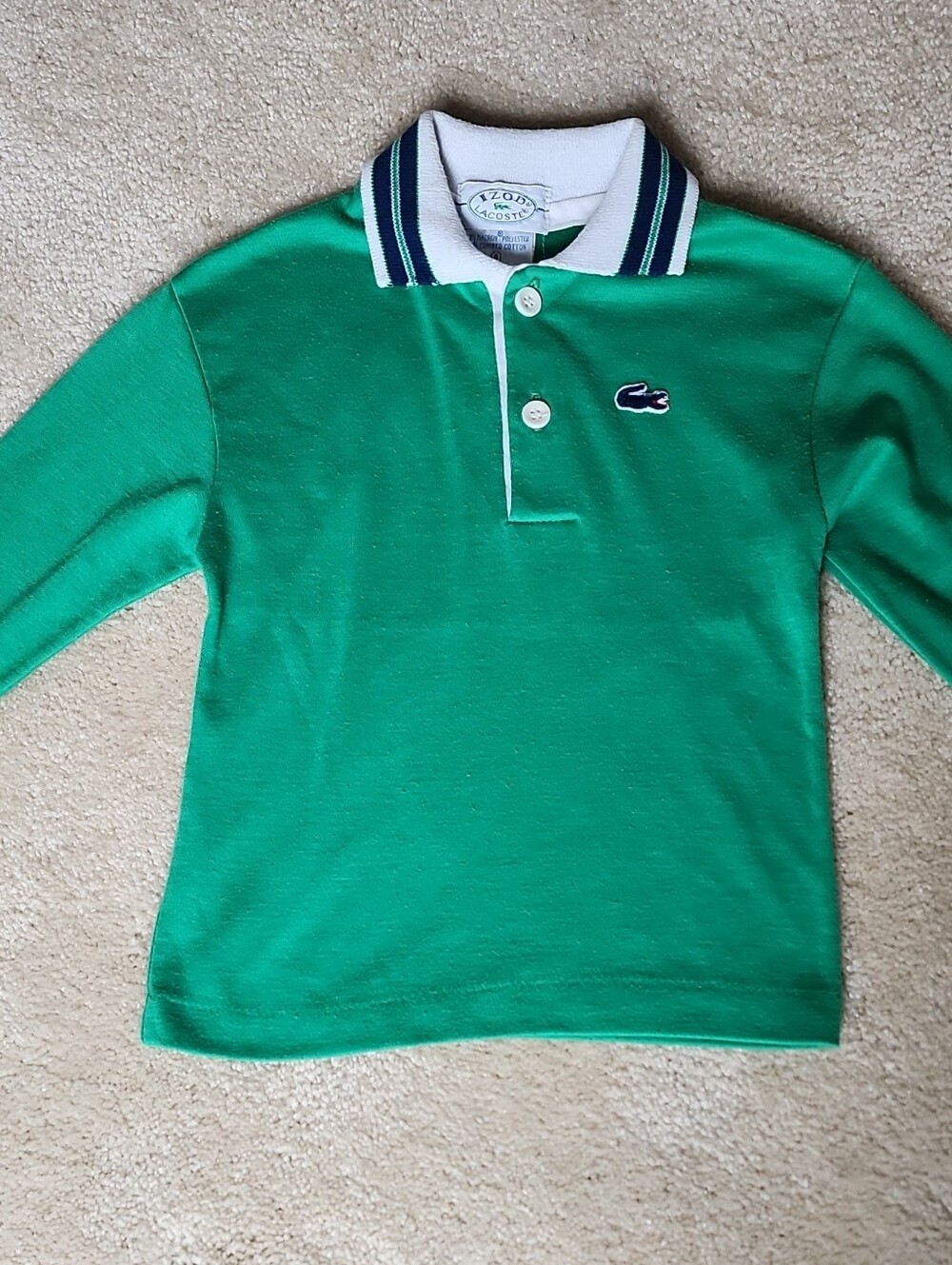 Vintage Lacoste Kids Green Long Sleeve Polo with White-Trim Collar